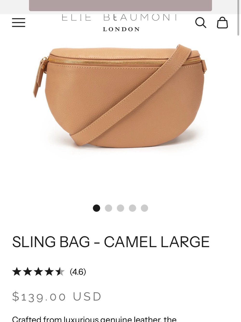 Ellie Beaumont Leather Pebbled Tan Camel Beige Curved Crossbody Bum Bag - Picture 3 of 13